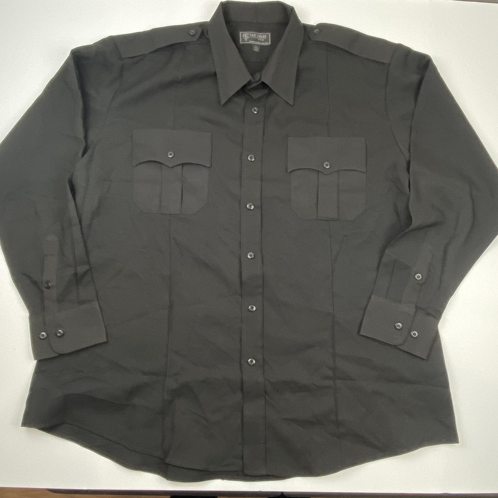 Tact Squad Shirt Mens 2XL Black Long Sleeve Uniform Tactical Police Button Front